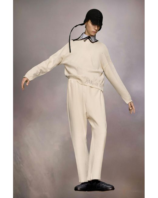 Maison Margiela Natural Handwritten Raw-Cut Edge Distressed Sweatshirt for men