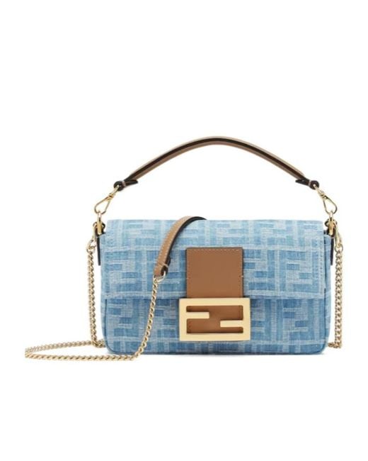 Fendi Blue Light Ff Denim Fabric Bag