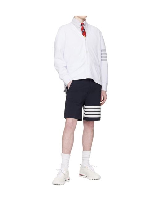 Thom Browne White Four-Striped Knit Cardigan for men