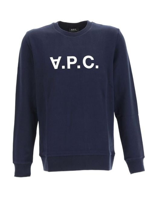 A.P.C. Blue Flocked Logo Crewneck Sweatshirt