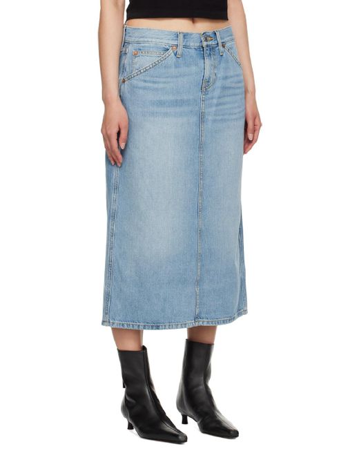 Re/done Blue Low Rider Midi Denim Skirt