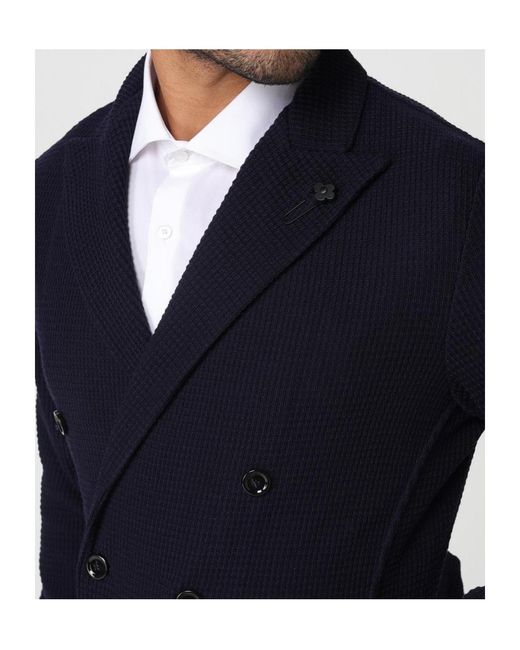 Lardini Blue Double-Breasted Logo Detailed Jacket for men