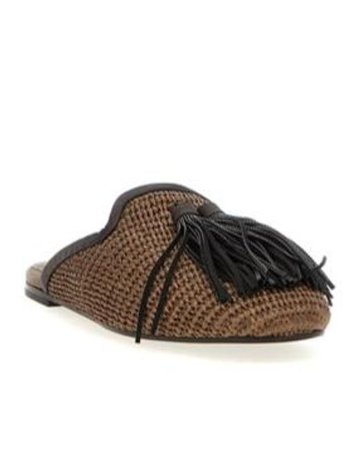 Brunello Cucinelli Brown Embellished Tassel Sabots