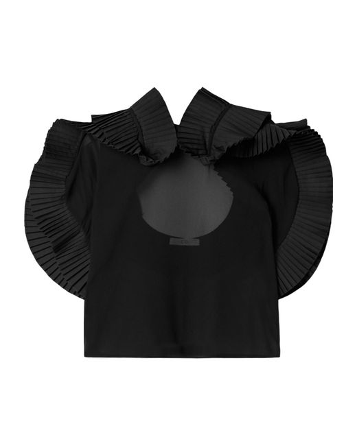 Co. Black Crepe De Chine And Pleated Poplin Blouse
