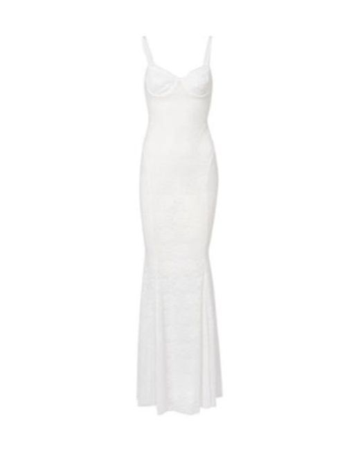 Norma Kamali White Lace Corset Fishtail Gown