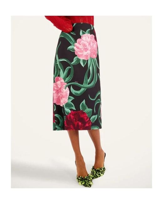 LaDoubleJ Green La Doublej Peony Print Pencil Skirt