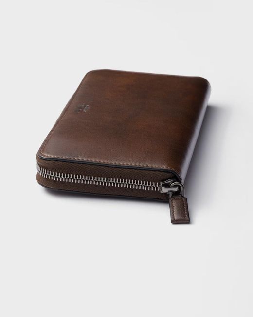 Prada Brown Antiqued Leather Wallet