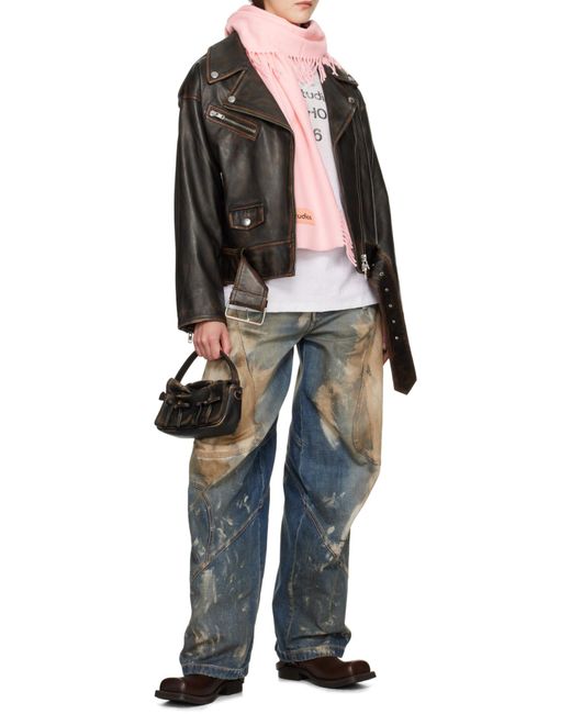 Acne Pink Fringe Wool Scarf for men