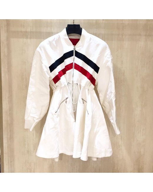 Moncler White Striped Flared Casual Jacket