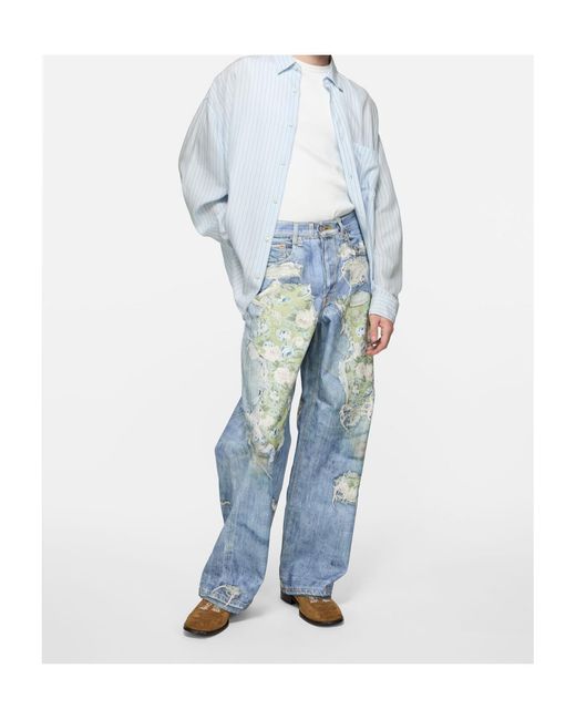 Acne Blue Striped Oversized Shirt for men