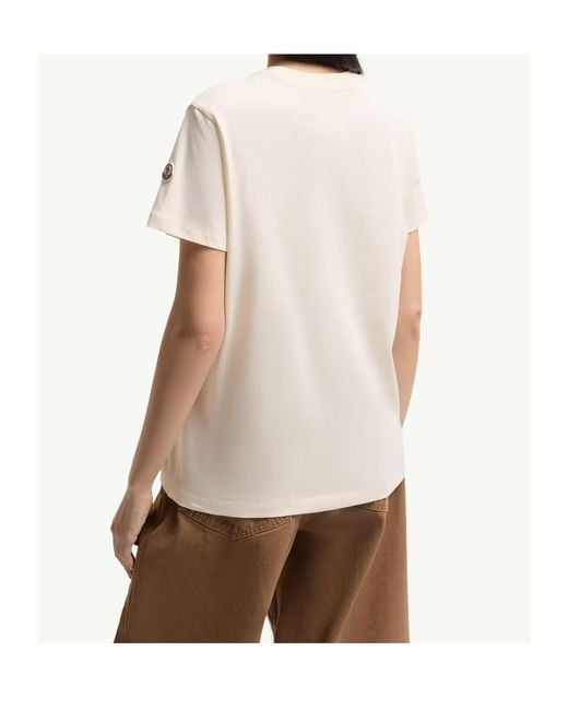 Moncler White Embroidered Tonal Logo T-Shirt