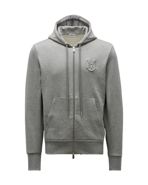 Moncler Gray Monogram Zip-Up Hoodie for men