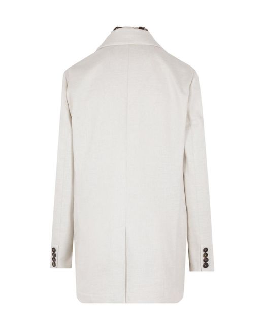 Brunello Cucinelli White Scarf Detailed Tailored Blazer