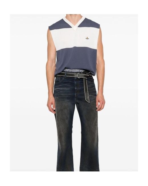 Vivienne Westwood Blue Sleeveless V-Neck Knit Top for men