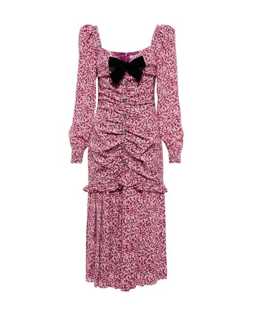 Alessandra Rich Purple Floral Silk Midi Dress