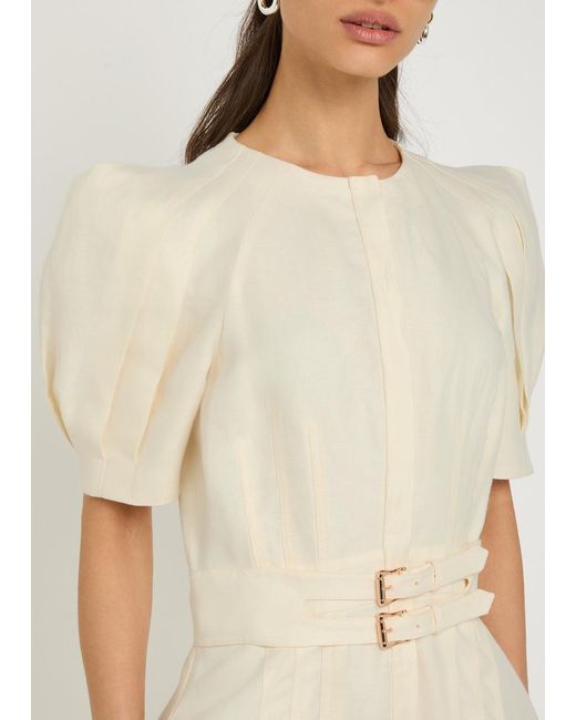 Gabriela Hearst Natural Belted Linen Midi Dress