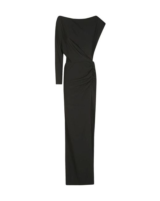RED Valentino Black One-Word Shoulder Asymmetrical Design Dress