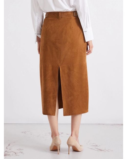 Marella Brown Belted A-Line Skirt