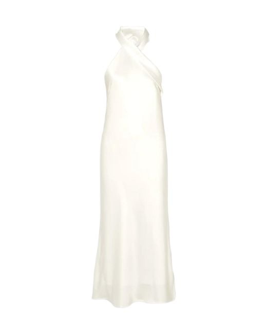 Galvan White Satin Halter Midi Dress
