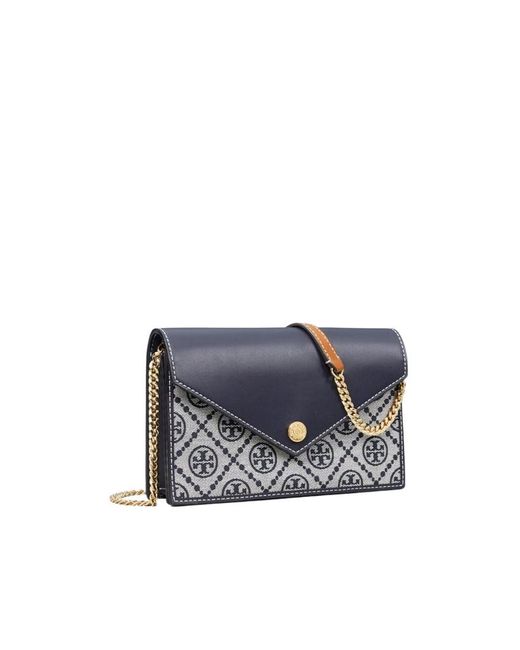 Tory Burch Blue T Monogram Envelope Chained Wallet