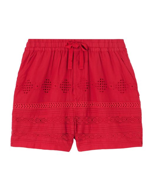 Isabel Marant Red Damina Crochet-Trimmed Broderie Anglaise Organic Cotton-Voile Shorts