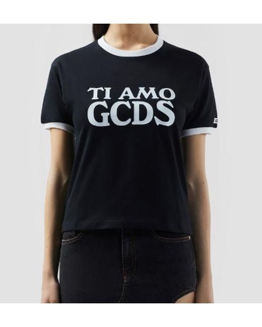 Gcds Black Ti Amo Boxy T-Shirt for men