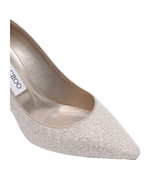 Jimmy Choo White Romy 85 Glitter Pointy Toe Pumps