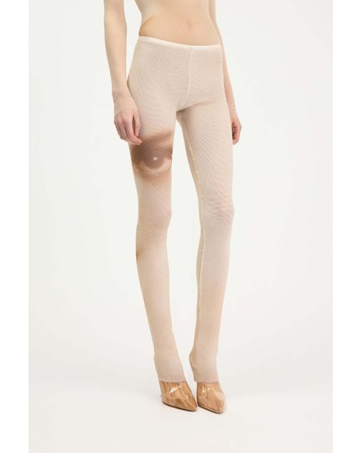 Jean Paul Gaultier White Mesh Face-Print Flared Pants
