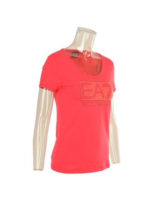 EA7 Red Item O-Neck Short-Sleeved T-Shirt
