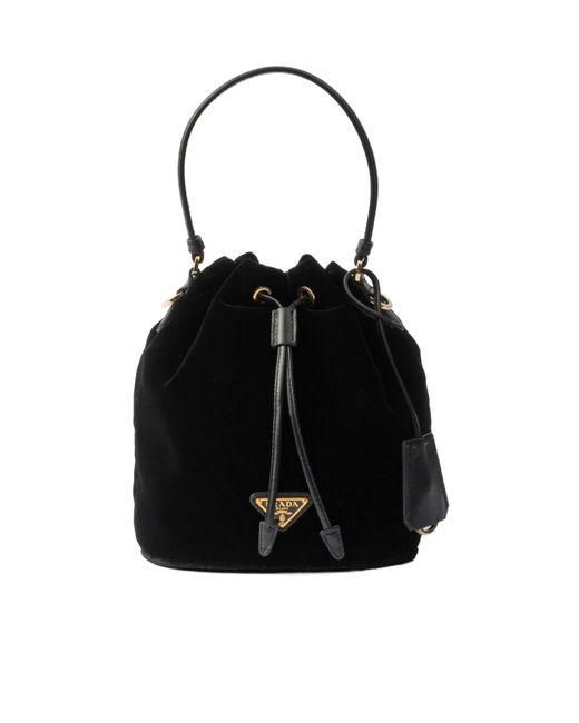 Prada Black Logo Plaque Drawstring Mini Top Handle Bag
