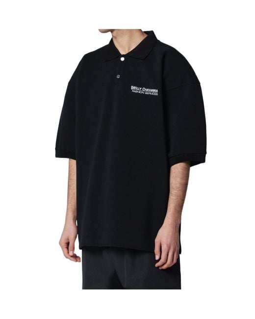 Willy Chavarria Black Short-Sleeved Polo Shirt for men