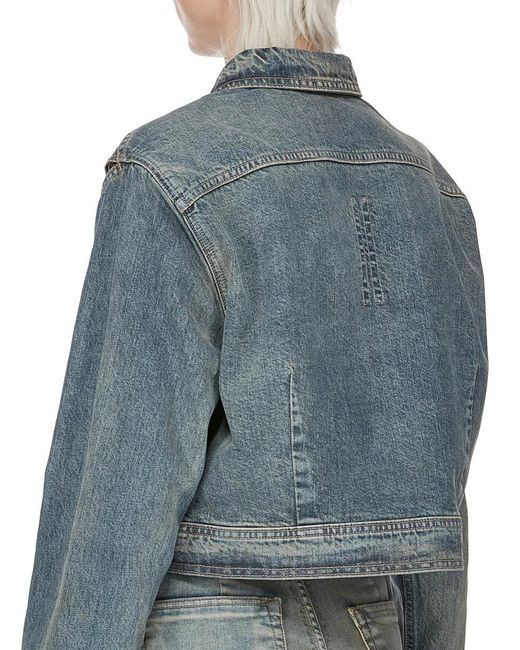 Rick Owens Blue Collared Long-Sleeved Casual Jacket