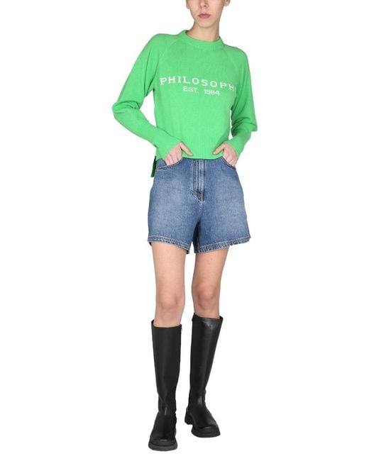 Philosophy Di Lorenzo Serafini Green Intarsia-Knit Logo Jumper