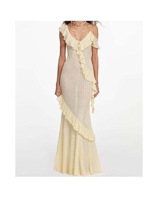 Self-Portrait Metallic Wool Ruffled Knit Maxi Skirt