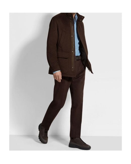 Zegna Brown Cashmere High-Neck Jacket for men