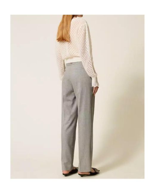 Twinset Gray Pinstriped Pleated Trousers