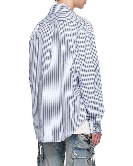 Palm Angels Blue Logo Printed Striped Shirt for men