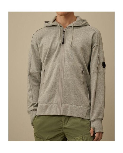 C P Company Gray Lens-Detail Zip-Up Hoodie for men
