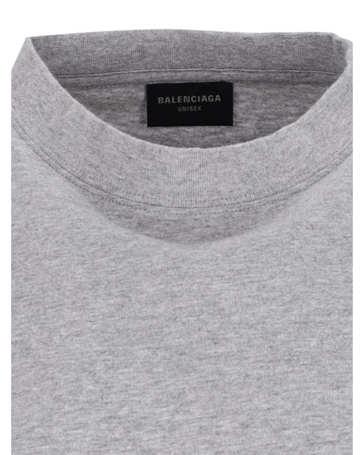 Balenciaga Gray Logo Embroidered Crewneck T-Shirt for men