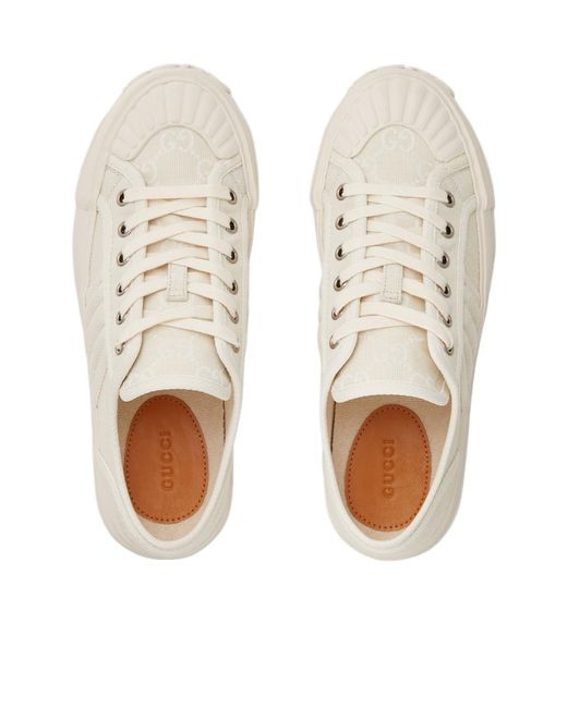 Gucci White Monogrammed Low-Top Sneakers