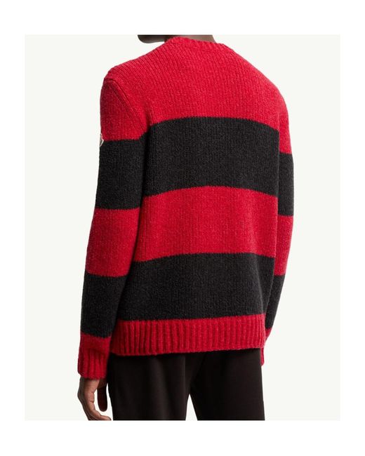 Moncler Red Striped Wool Blend Bouclé Sweater for men