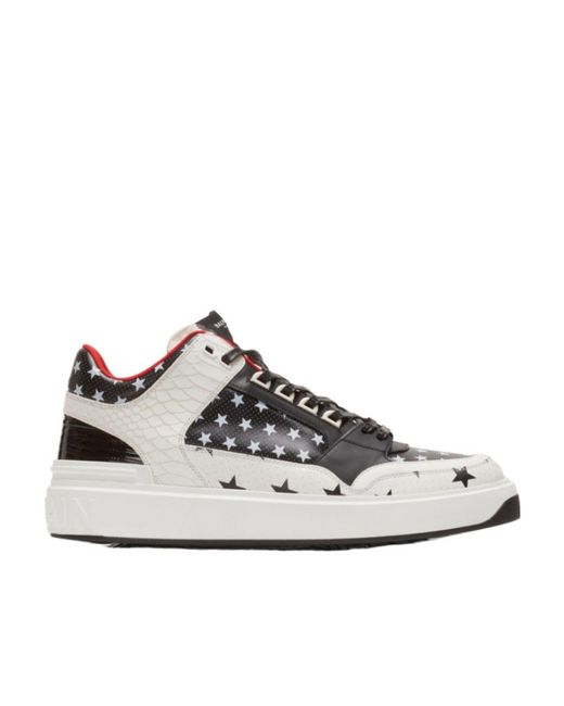 Balmain White B Court Star Printed Mid Top Sneakers for men