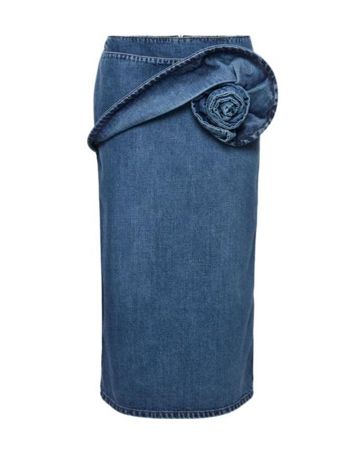 Magda Butrym Blue Rose-Detail Denim Midi Skirt