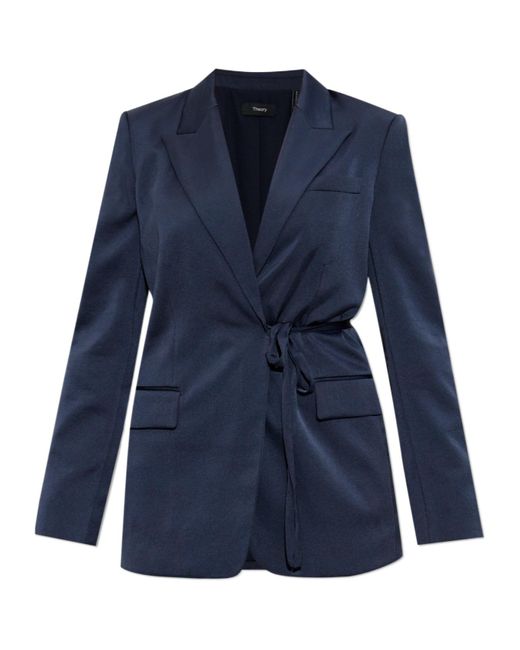 Theory Blue Tied-Waist Tailored Blazer