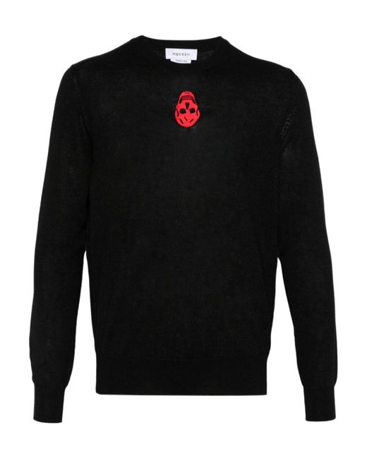 McQueen Black Skull Embroidered Knitted Jumper for men