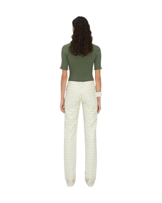Bottega Veneta Green Ribbed-Knit Polo Top