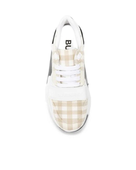 Burberry White Check-Pattern Touch-Strap Sneakers