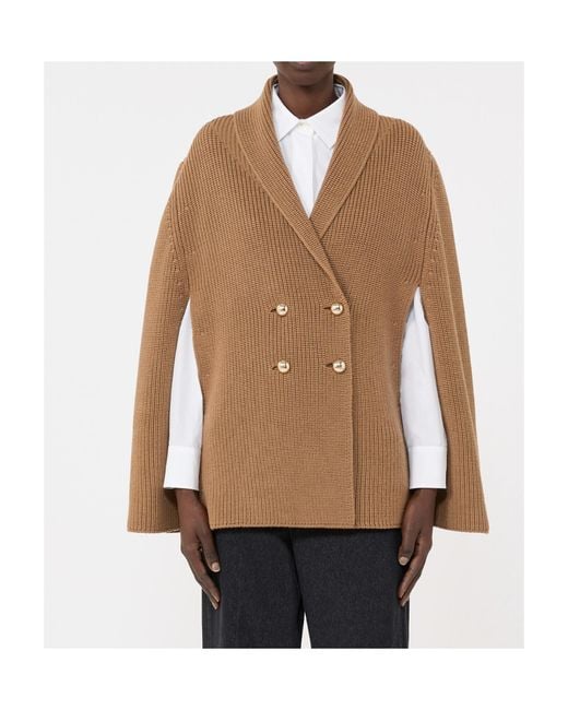 Max Mara Brown Mxaagenzia Button-Up Knit Cape