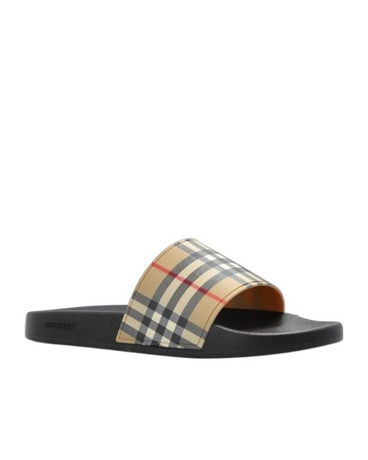 Burberry White Check Printed Slip-On Slides for men