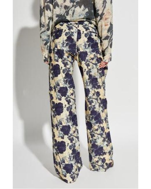 R13 White Floral-Print Pleated Trousers